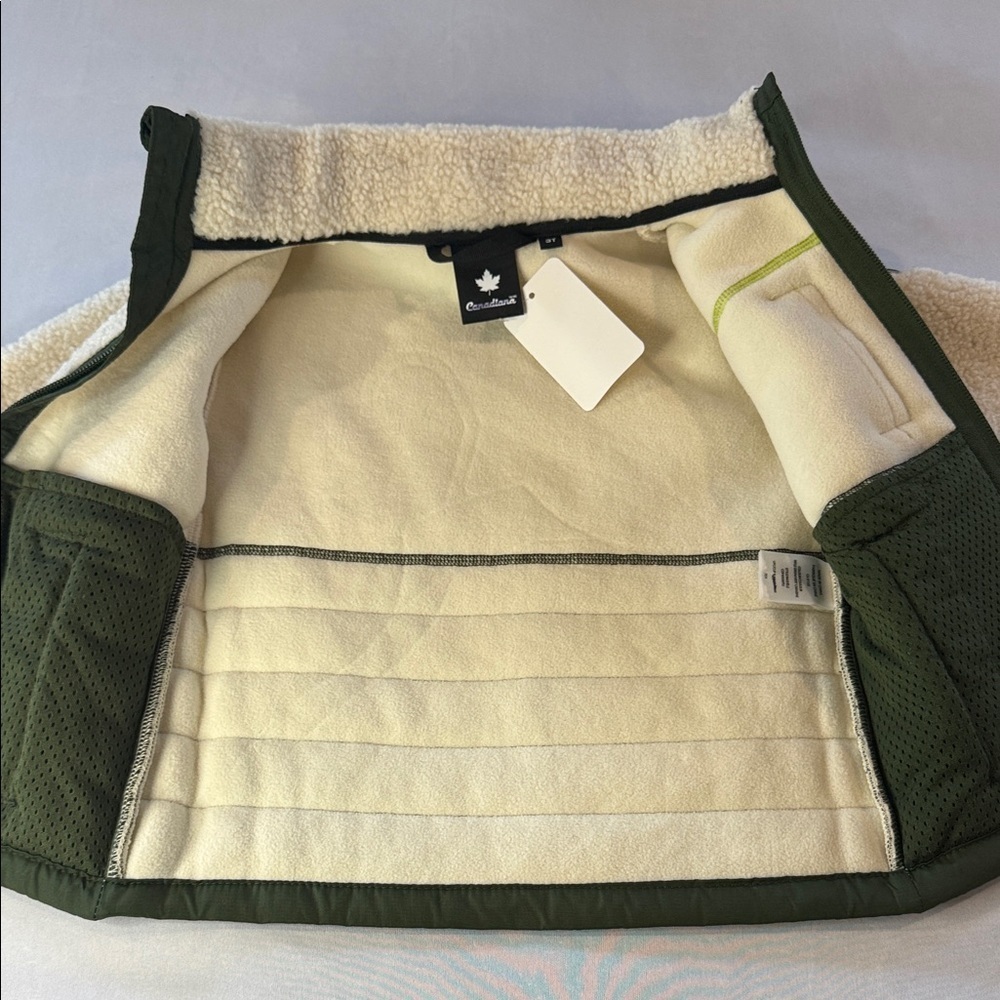 Canadiana Kids Jacket Sherpa Fleece Green and Cream Unisex Toddler Size 3T - Picture 12 of 15